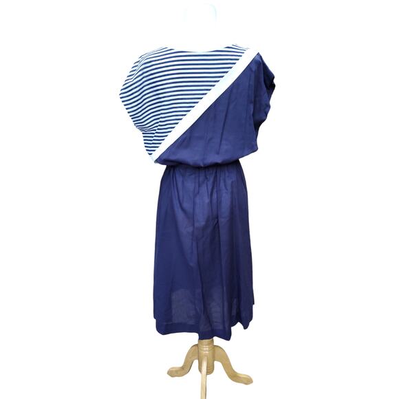 Vintage Jean Leslie Blue White Colorblock Dress Stripes Belted 1970s 70s Sz 16 - Picture 9 of 16